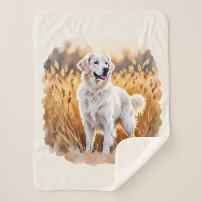 White Golden Retriever Dog Sherpa Blanket (Front)