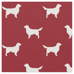 White Golden Retriever Dog Silhouettes Pattern Red Fabric