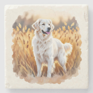 White Golden Retriever Dog Stone Coaster