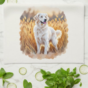 White Golden Retriever Dog Tea Towel