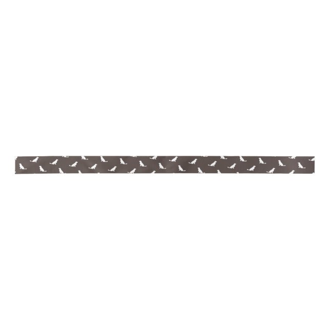 White Golden Retriever Outlines on Chocolate Brown Satin Ribbon (Front)