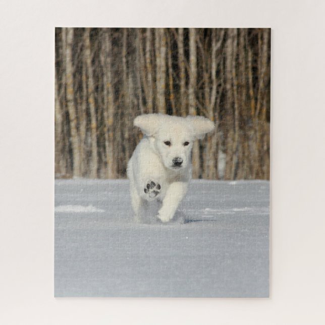 White Golden Retriever Puppy in Snow Jigsaw Puzzle (Vertical)