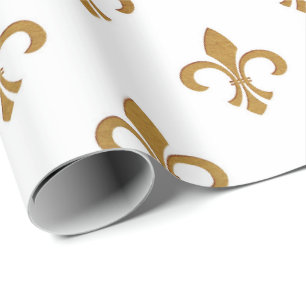White Golden Royal Fior De Lise Ornament Wrapping Paper