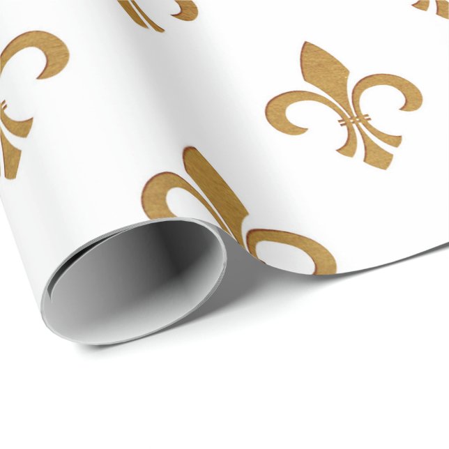 White Golden Royal Fior De Lise  Ornament Wrapping Paper (Roll Corner)