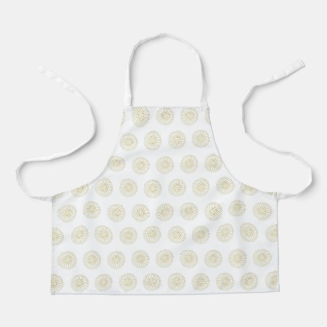 White | Golden Zinnia Flower Medallions Apron (Front)