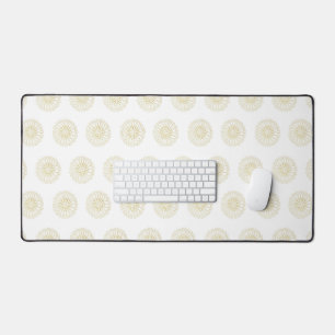 White   Golden Zinnia Flower Medallions Desk Mat