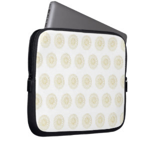 White   Golden Zinnia Flower Medallions Laptop Sleeve