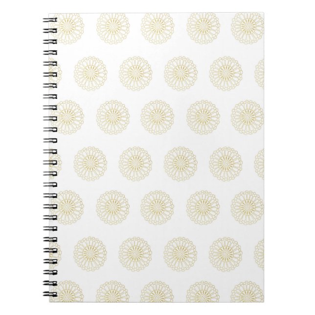 White | Golden Zinnia Flower Medallions Notebook (Front)