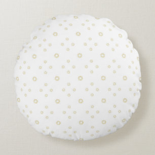 White Golden Zinnia Sun Round Cushion