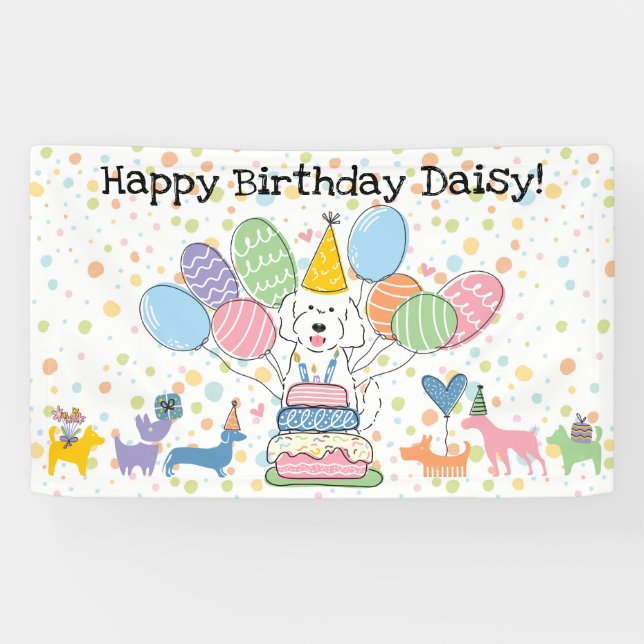 White Goldendoodle Dog Birthday Party Banner (Horizontal)