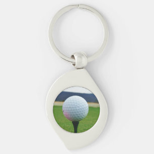 white Golf Ball on a mountain golf course Key Ring