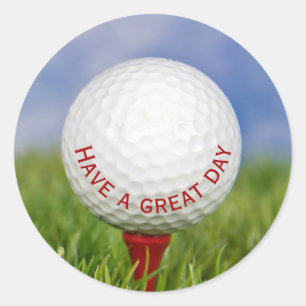 White Golf Ball on Red Tee  Classic Round Sticker