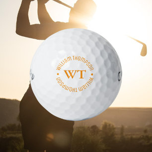 White Golf Ball with His Name (Orange Monogram)