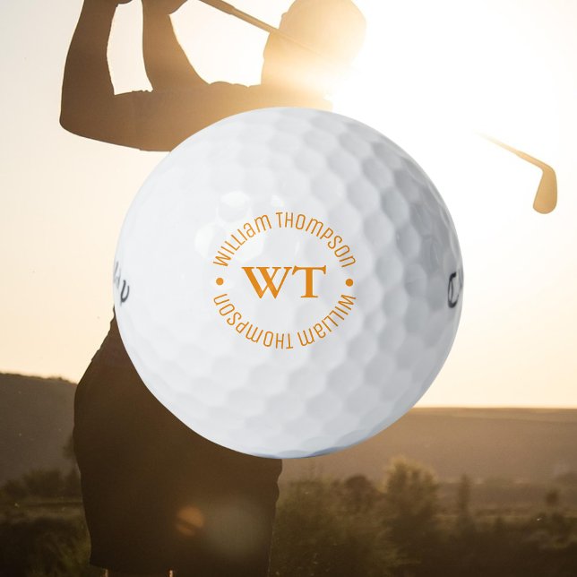 White Golf Ball with His Name (Orange Monogram) (Creator Uploaded)