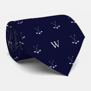 White Golf Clubs Monogrammed Initial Midnight Blue Tie