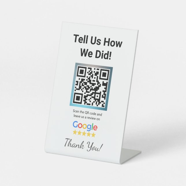 White Google Review Counter Stand Template Pedestal Sign (Front)