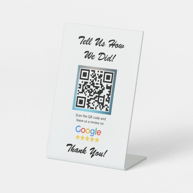 White Google Review Counter Stand Template Pedestal Sign (Front)