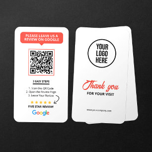 White Google Reviews QR Code Business Review Link  Card
