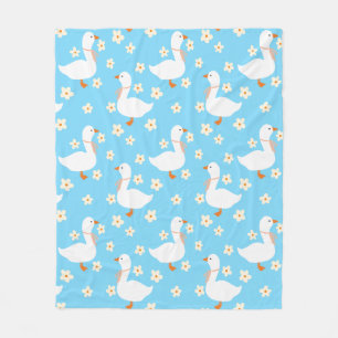 White Goose and Daisies Thank You Blue Fleece Blanket