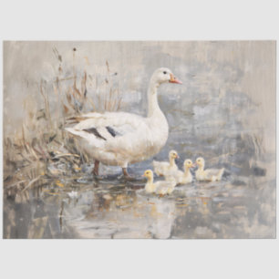 White Goose and Goslings Painting Decoupage Tissue Paper