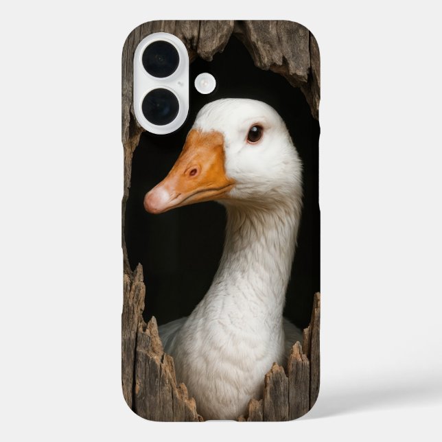 White Goose Peeking From Jagged Wood Hole Case-Mate iPhone Case (Back)