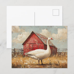 White Goose Red Barn Artwork Postcard