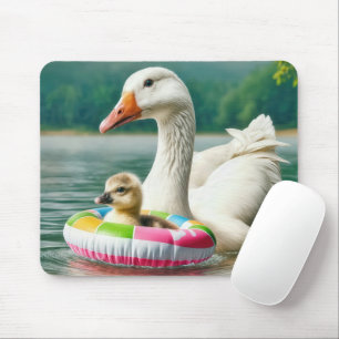 White Goose With Gosling In an Inflatable Ring Mouse Pad