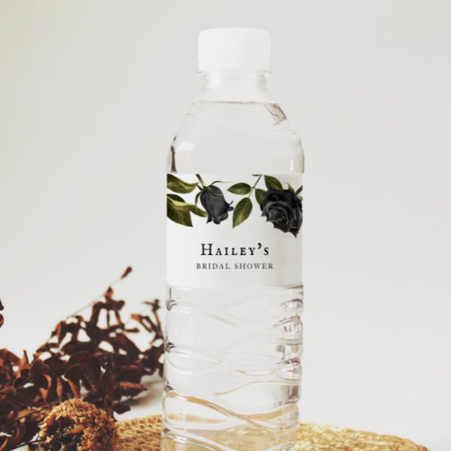 White Gothic Floral Bridal Shower Water Bottle Label (Creator Uploaded)