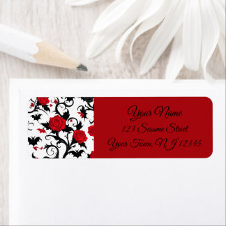 White Gothic with Red Roses, Bats, and Skulls Return Address Label