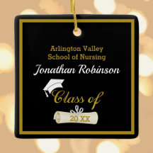 White Grad Cap and Diploma Ceramic Ornament