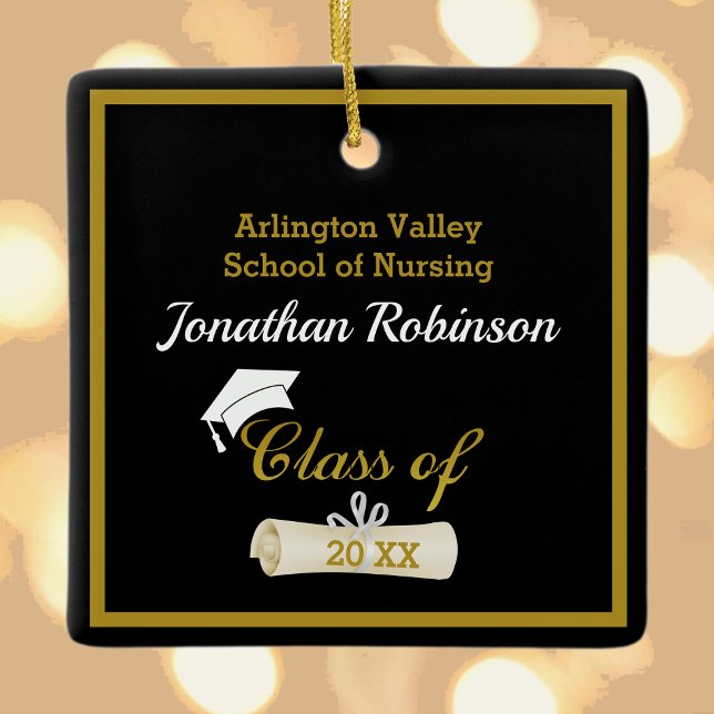 White Grad Cap and Diploma Ceramic Ornament (Creator Uploaded)