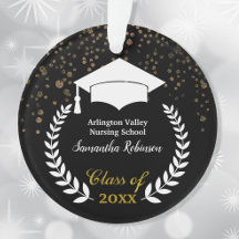 White Grad Cap and Laurel Graduation Ornament