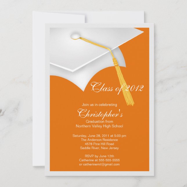 White Grad Cap Graduation Party Invitation (Front)