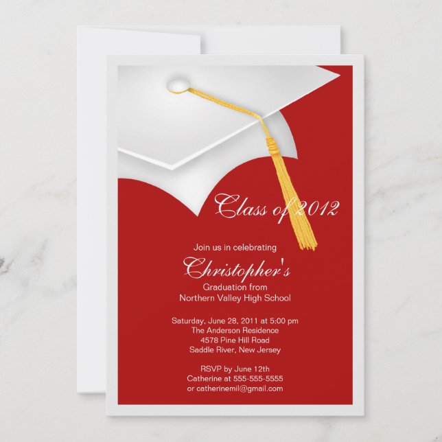 White Grad Cap Graduation Party Invitation (Front)