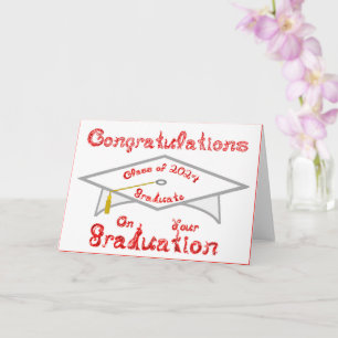 White Grad Cap Red Graduate Class 2024 Hat or Card