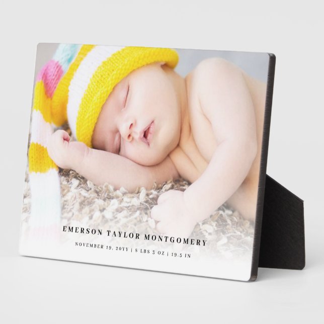 White Gradient Baby Photo – Elegant Newborn Gift Plaque (Side)
