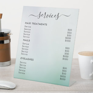 White Gradient Salon Services Price List Pedestal Sign