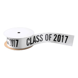 White Graduate Class Of 2017 Typography Black Satin Ribbon