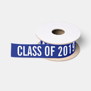 White Graduate Class Of 2019 Typography Navy Blue Satin Ribbon