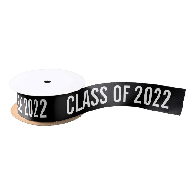 White Graduate Class Of 2022 Typography Black Satin Ribbon (Spool)