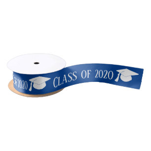 White Graduate Hat   Class of 2020 Navy Blue Satin Ribbon