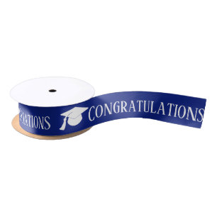 White Graduate Hat   Congratulation Navy Blue Satin Ribbon