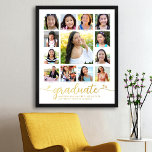 White Graduate K–12 Photo Collage Script Real Gold Foil Prints<br><div class="desc">Be proud, rejoice and showcase this milestone of your favourite grad. Create this girly, stunning, simple, modern, personalised high school graduation K – 12 photo collage poster for a keepsake you’ll always treasure. A fun, playful visual of real gold foil script handwriting and cute, real gold playful hearts, along with...</div>