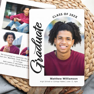 White Graduation 4 Photo Bold Arch Script Modern Announcement