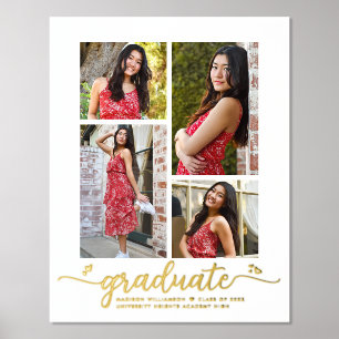 White Graduation 4 Photo Script Hearts Real Gold Foil Prints