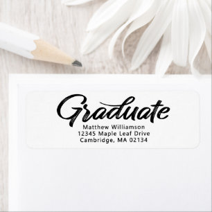 White Graduation Bold Black Script Modern Address Return Address Label