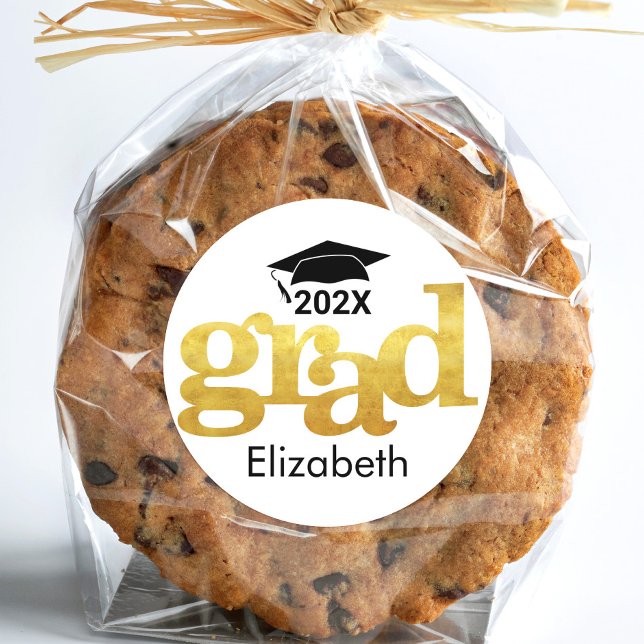 White Graduation Bold Gold Foil Typography Modern Classic Round Sticker (Creator Uploaded)
