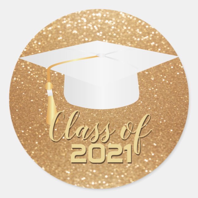 White Graduation Cap - Class of 20XX Classic Round Sticker (Front)