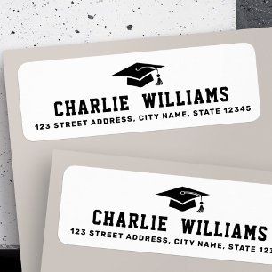 White graduation cap return address label