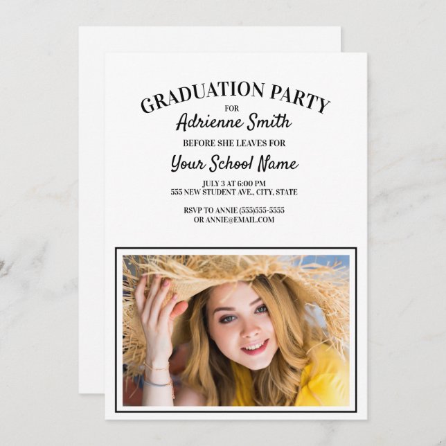 White Graduation College Party Photo Invitation (Front/Back)
